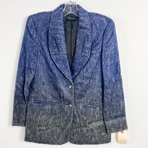 Thakoon Runway Ombre Wool Tucked Lapel Blazer Jacket Size 4 Denim Blue Combo